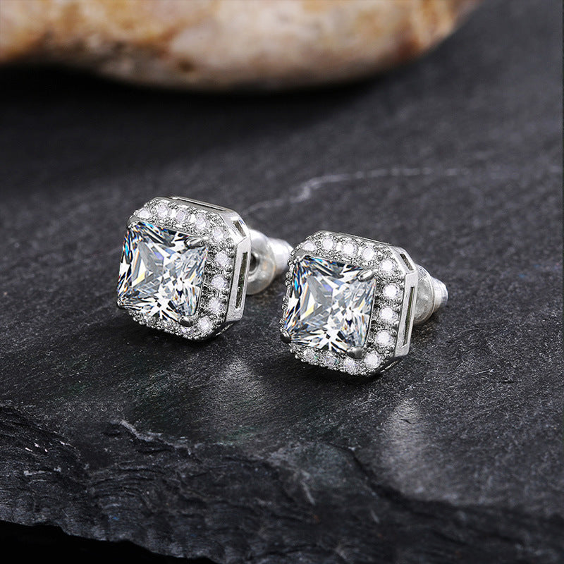 Wholesale Square Green Zircon Copper Earrings